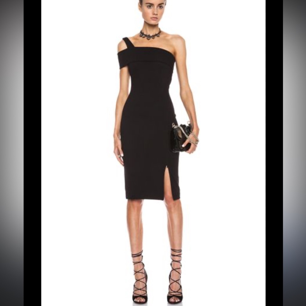NICHOLAS Black Asymmetrical One Shoulder Cutout Back Small Zipper Detail Dress 2